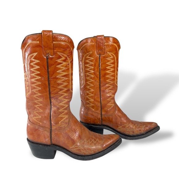 Wrangler Other - Wrangler Mens Vintage Western Cowboy Boots Cognac Brown Leather Pointed Toe 6.5D